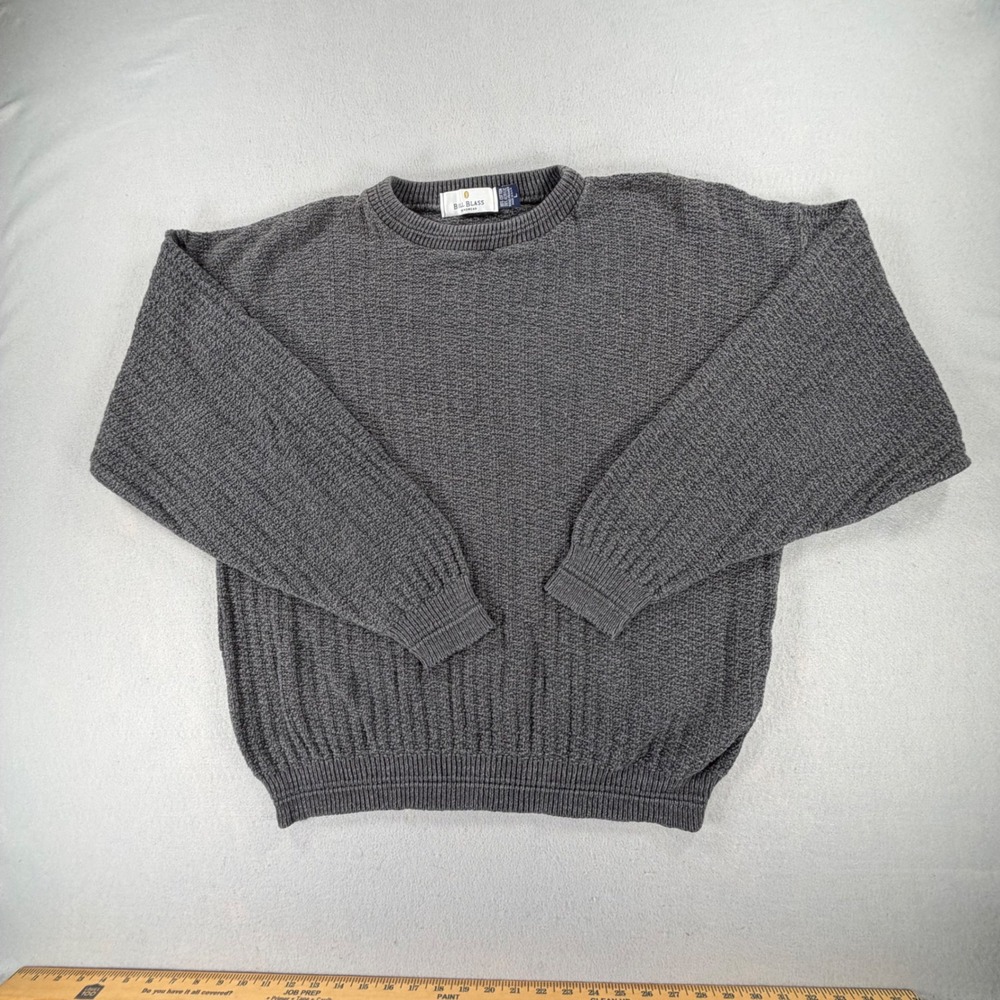 Bill Blass Menswear Mens Large Gray Textured Knit Crewneck Sweater Cotton Blend